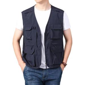 imageFlygo Mens Utility Cargo Vest Outdoor Fishing Safari Travel Work Photo Vest with Pockets01 Navy Blue
