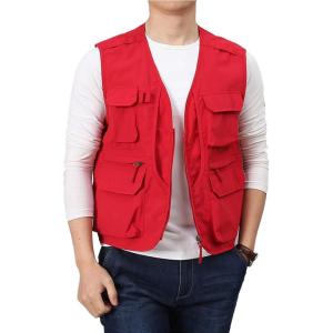 imageFlygo Mens Utility Cargo Vest Outdoor Fishing Safari Travel Work Photo Vest with Pockets01 Red