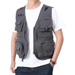 imageFlygo Mens Utility Cargo Vest Outdoor Fishing Safari Travel Work Photo Vest with Pockets02 Grey