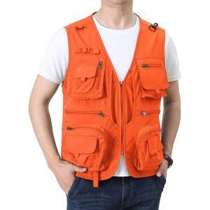 imageFlygo Mens Utility Cargo Vest Outdoor Fishing Safari Travel Work Photo Vest with Pockets02 Orange