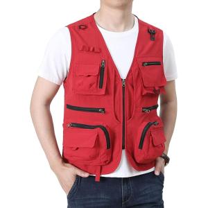 imageFlygo Mens Utility Cargo Vest Outdoor Fishing Safari Travel Work Photo Vest with Pockets02 Red