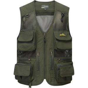 imageFlygo Mens Utility Cargo Vest Outdoor Fishing Safari Travel Work Photo Vest with PocketsArmy Green