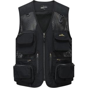 imageFlygo Mens Utility Cargo Vest Outdoor Fishing Safari Travel Work Photo Vest with PocketsBlack