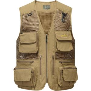 imageFlygo Mens Utility Cargo Vest Outdoor Fishing Safari Travel Work Photo Vest with PocketsKhaki