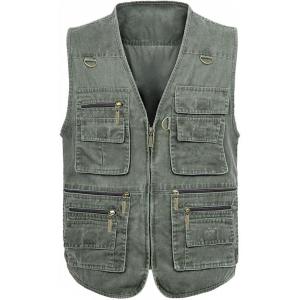 imageFlygo Mens Vest Plus Size 16 Pockets Leisure Outdoor Lightweight Fishing Photo Journalist VestArmy Green