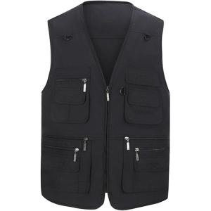 imageFlygo Mens Vest Plus Size 16 Pockets Leisure Outdoor Lightweight Fishing Photo Journalist VestBlack