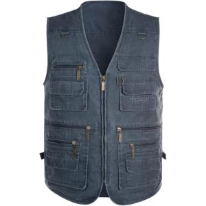 imageFlygo Mens Vest Plus Size 16 Pockets Leisure Outdoor Lightweight Fishing Photo Journalist VestBlue