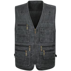 imageFlygo Mens Vest Plus Size 16 Pockets Leisure Outdoor Lightweight Fishing Photo Journalist VestGrey