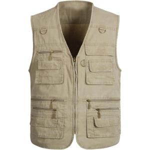 imageFlygo Mens Vest Plus Size 16 Pockets Leisure Outdoor Lightweight Fishing Photo Journalist VestKhaki