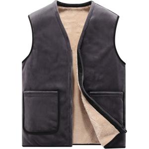 imageFlygo Mens Winter Sherpa Fleece Lined Vest Sleeveless Zip Up Warm Outdoor Travel Vest JacketGrey