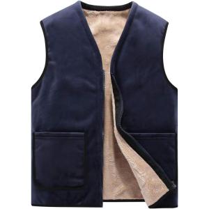 imageFlygo Mens Winter Sherpa Fleece Lined Vest Sleeveless Zip Up Warm Outdoor Travel Vest JacketNavy