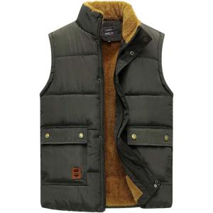 imageFlygo Mens Winter Warm Outdoor Padded Puffer Vest Thick Fleece Lined Sleeveless Zipper JacketStyle 04 Army Green