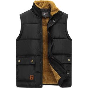 imageFlygo Mens Winter Warm Outdoor Padded Puffer Vest Thick Fleece Lined Sleeveless Zipper JacketStyle 04 Black