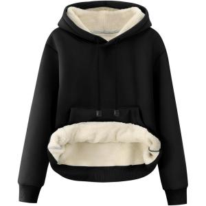 imageFlygo Womens Sherpa Fleece Lined Hoodie Winter Warm Thermal Heavyweight Plain Pullover Thicken Sweatshirt Tops with PocketsBlack