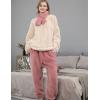 imageFlygo Fleece Pajamas Women Winter Fuzzy Pajamas Lounge Set Pullover Top Pants Plush SleepwearBeige