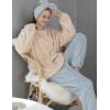 imageFlygo Fleece Pajamas Women Winter Fuzzy Pajamas Lounge Set Pullover Top Pants Plush SleepwearBlue