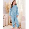 imageFlygo Girls Fleece Jumpsuits Fuzzy Hooded Rompers Kids Zip up Onesie Romper Costume Warm Winter Clothes 714 YearsBlue