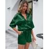 imageFlygo Pajamas for Women Silk Satin Soft Sleepwear Short Sleeve Pajama Sets Button Down Pjs Lounge Set Summer 2 PieceGreen