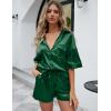 imageFlygo Pajamas for Women Silk Satin Soft Sleepwear Short Sleeve Pajama Sets Button Down Pjs Lounge Set Summer 2 PieceGreen