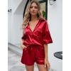imageFlygo Pajamas for Women Silk Satin Soft Sleepwear Short Sleeve Pajama Sets Button Down Pjs Lounge Set Summer 2 PieceRed