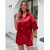 imageFlygo Pajamas for Women Silk Satin Soft Sleepwear Short Sleeve Pajama Sets Button Down Pjs Lounge Set Summer 2 PieceRed
