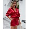 imageFlygo Pajamas for Women Silk Satin Soft Sleepwear Short Sleeve Pajama Sets Button Down Pjs Lounge Set Summer 2 PieceRed