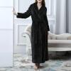 imageFlygo Women Fleece Long Robe Plush Long Bathrobes Soft Warm Sleepwear Pjs Loungewear with PocketsBlackM
