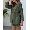 imageFlygo Womens 2 Piece Outfits Lounge Short Sets Cotton Linen Roll Up Sleeve Button Down Shirt Top Shorts SetArmy Green