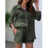 imageFlygo Womens 2 Piece Outfits Lounge Short Sets Cotton Linen Roll Up Sleeve Button Down Shirt Top Shorts SetArmy Green