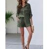 imageFlygo Womens 2 Piece Outfits Lounge Short Sets Cotton Linen Roll Up Sleeve Button Down Shirt Top Shorts SetArmy Green
