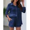 imageFlygo Womens 2 Piece Outfits Lounge Short Sets Cotton Linen Roll Up Sleeve Button Down Shirt Top Shorts SetBlue
