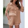 imageFlygo Womens 2 Piece Outfits Lounge Short Sets Cotton Linen Roll Up Sleeve Button Down Shirt Top Shorts SetKhaki