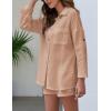 imageFlygo Womens 2 Piece Outfits Lounge Short Sets Cotton Linen Roll Up Sleeve Button Down Shirt Top Shorts SetKhaki