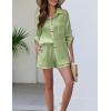 imageFlygo Womens 2 Piece Outfits Lounge Short Sets Cotton Linen Roll Up Sleeve Button Down Shirt Top Shorts SetLight Green