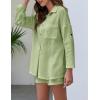 imageFlygo Womens 2 Piece Outfits Lounge Short Sets Cotton Linen Roll Up Sleeve Button Down Shirt Top Shorts SetLight Green