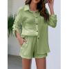 imageFlygo Womens 2 Piece Outfits Lounge Short Sets Cotton Linen Roll Up Sleeve Button Down Shirt Top Shorts SetLight Green
