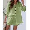 imageFlygo Womens 2 Piece Outfits Lounge Short Sets Cotton Linen Roll Up Sleeve Button Down Shirt Top Shorts SetLight Green