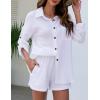 imageFlygo Womens 2 Piece Outfits Lounge Short Sets Cotton Linen Roll Up Sleeve Button Down Shirt Top Shorts SetWhite