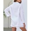 imageFlygo Womens 2 Piece Outfits Lounge Short Sets Cotton Linen Roll Up Sleeve Button Down Shirt Top Shorts SetWhite
