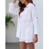 imageFlygo Womens 2 Piece Outfits Lounge Short Sets Cotton Linen Roll Up Sleeve Button Down Shirt Top Shorts SetWhite
