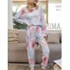 imageFlygo Womens 2 Pieces Tie Dye Pajamas Long Sleeve Tops and Pants PJ Sets Joggers Loungewear SleepwearPink