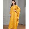 imageFlygo Womens Batwing Plaid Floral Printed Long Sleeves Oversized Maxi Dress Sleep Loungewear One Size Rhombus Yellow