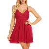imageFlygo Womens Chemise Lingerie Sexy VNeck Lace Nightgown Babydoll Sleepwear DressRed