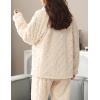 imageFlygo Womens Fluffy Pajama Sets Fleece Warm Lapel Top and Pant Sleepwear LoungewearBeige