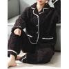 imageFlygo Womens Fluffy Pajama Sets Fleece Warm Lapel Top and Pant Sleepwear LoungewearBlack