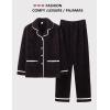 imageFlygo Womens Fluffy Pajama Sets Fleece Warm Lapel Top and Pant Sleepwear LoungewearBlack
