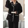 imageFlygo Womens Fluffy Pajama Sets Fleece Warm Lapel Top and Pant Sleepwear LoungewearBlack