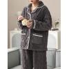 imageFlygo Womens Fluffy Pajama Sets Fleece Warm Lapel Top and Pant Sleepwear LoungewearGrey
