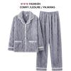 imageFlygo Womens Fluffy Pajama Sets Fleece Warm Lapel Top and Pant Sleepwear LoungewearLight Grey
