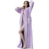 imageFlygo Womens Fuzzy Plush Long Hooded Robe Full Length Flannel Fleece Bathrobe Warm Housecoat Lilac Medium
